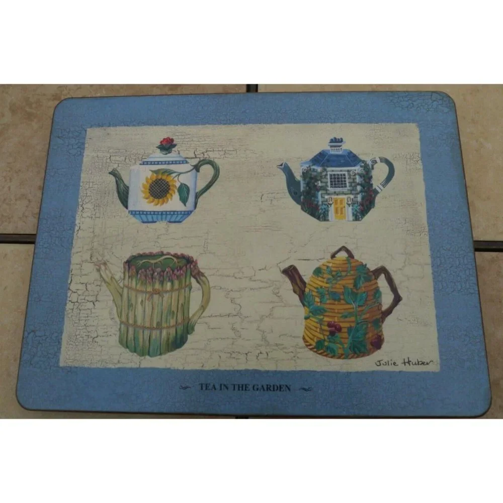 Pimpernel Placemats Tea in the Garden Julie Huber England Teapot Blue Set of 4